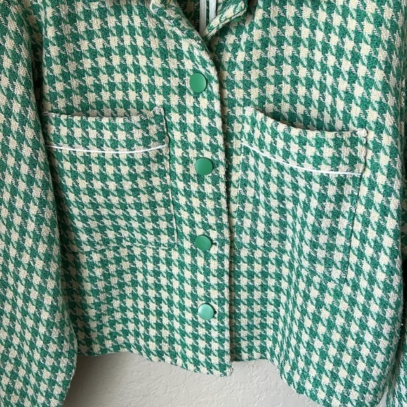 Anthropologie Dolan green and cream cropped houndstooth blazer - Picture 5 of 12